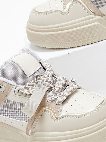 Sneakers chunky με φαρδιά κορδόνια - Μπεζ - thefashionproject.gr - MARQUIIZ