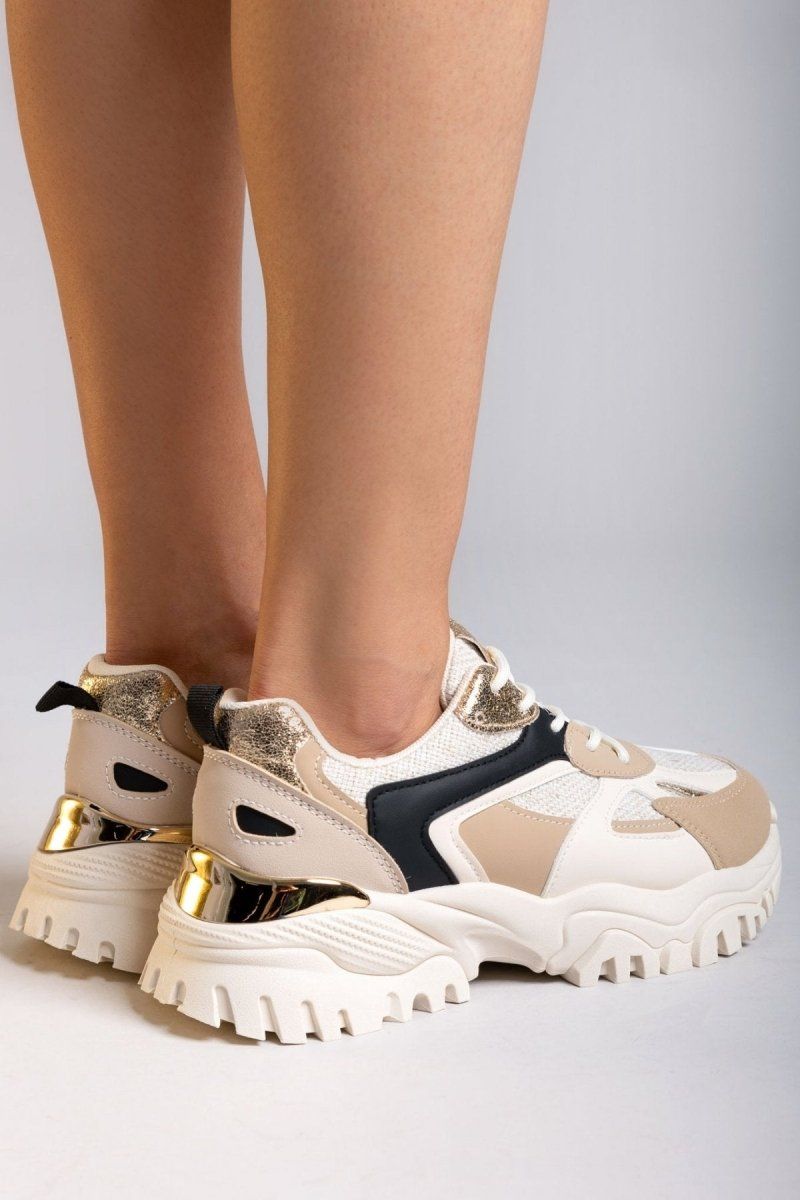 Sneakers chunky σε συνδυασμό υλικών ERYNN - Μπεζ - thefashionproject.gr - ERYNN
