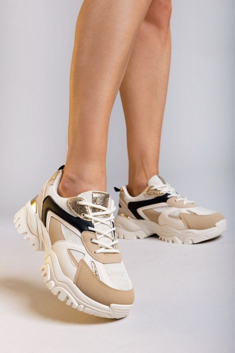 Sneakers chunky σε συνδυασμό υλικών ERYNN - Μπεζ - thefashionproject.gr - ERYNN