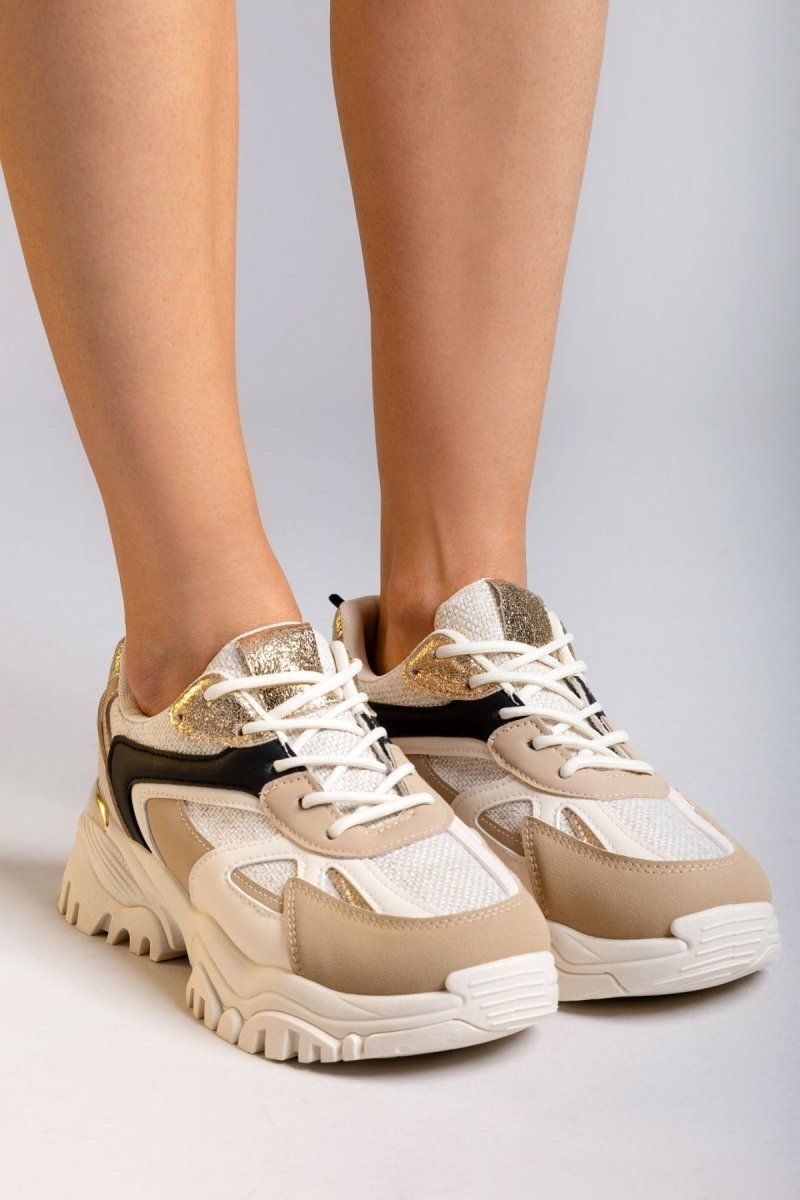 Sneakers chunky σε συνδυασμό υλικών ERYNN - Μπεζ - thefashionproject.gr - ERYNN