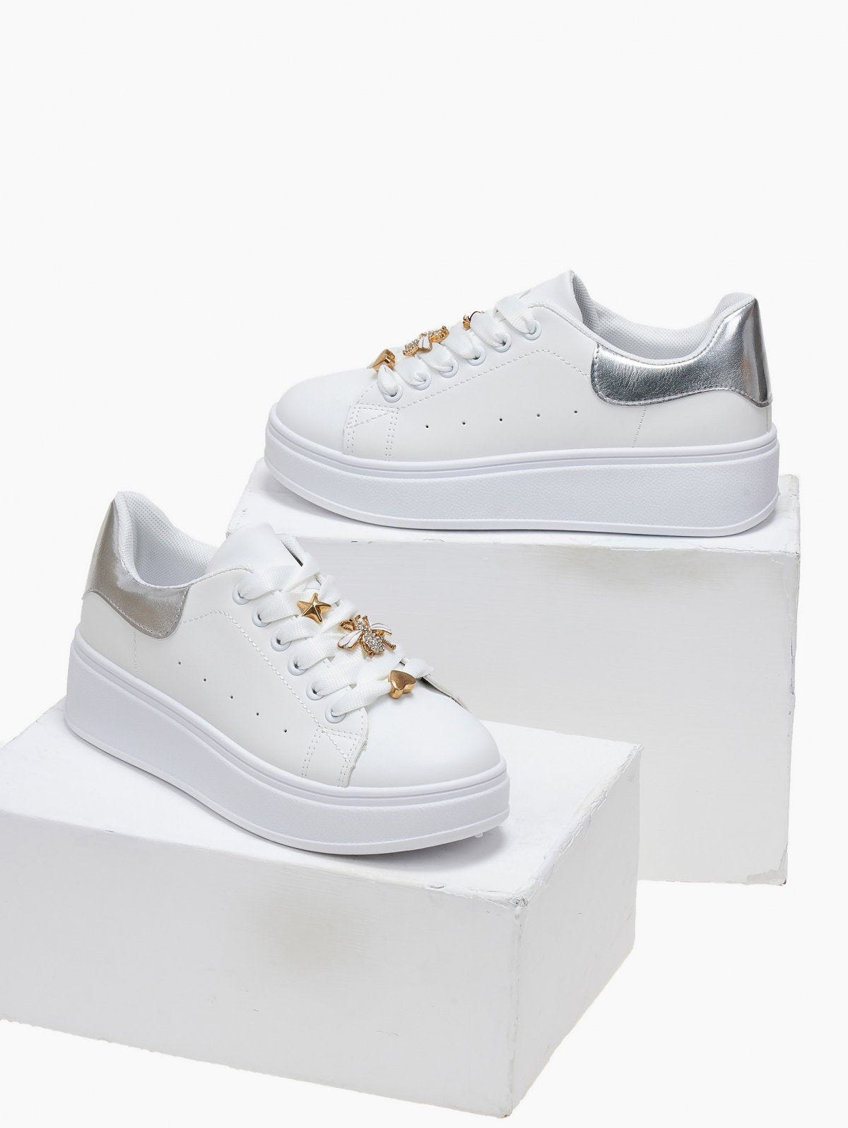 Sneakers flatforms με μεταλλικά στοιχεία - Ασημί - thefashionproject.gr - MARQUIIZ
