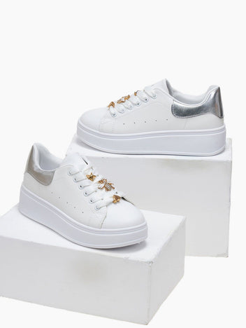 Sneakers flatforms με μεταλλικά στοιχεία - Ασημί - thefashionproject.gr - MARQUIIZ