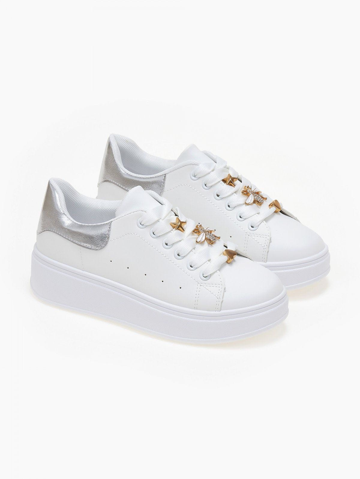Sneakers flatforms με μεταλλικά στοιχεία - Ασημί - thefashionproject.gr - MARQUIIZ