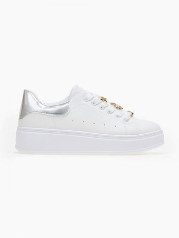 Sneakers flatforms με μεταλλικά στοιχεία - Ασημί - thefashionproject.gr - MARQUIIZ