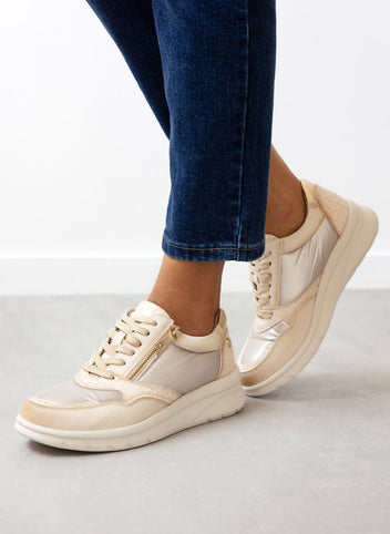 Sneakers με συνδιασμό υλικών Xti 143201 - Μπεζ - thefashionproject.gr - Xti Footwear