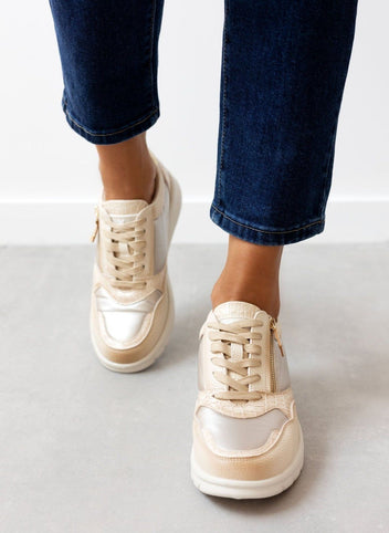 Sneakers με συνδιασμό υλικών Xti 143201 - Μπεζ - thefashionproject.gr - Xti Footwear