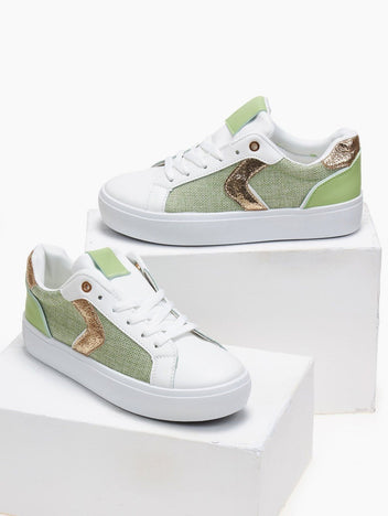 Sneakers με ύφασμα και glitter - Lime - thefashionproject.gr - ERYNN