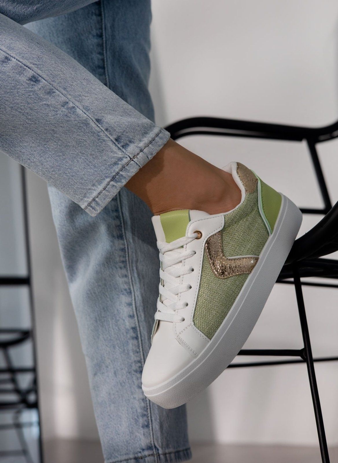 Sneakers με ύφασμα και glitter - Lime - thefashionproject.gr - ERYNN