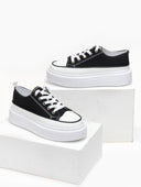 Sneakers πάνινα με ψηλή σόλα - Μαύρο - thefashionproject.gr - The Fashion Project