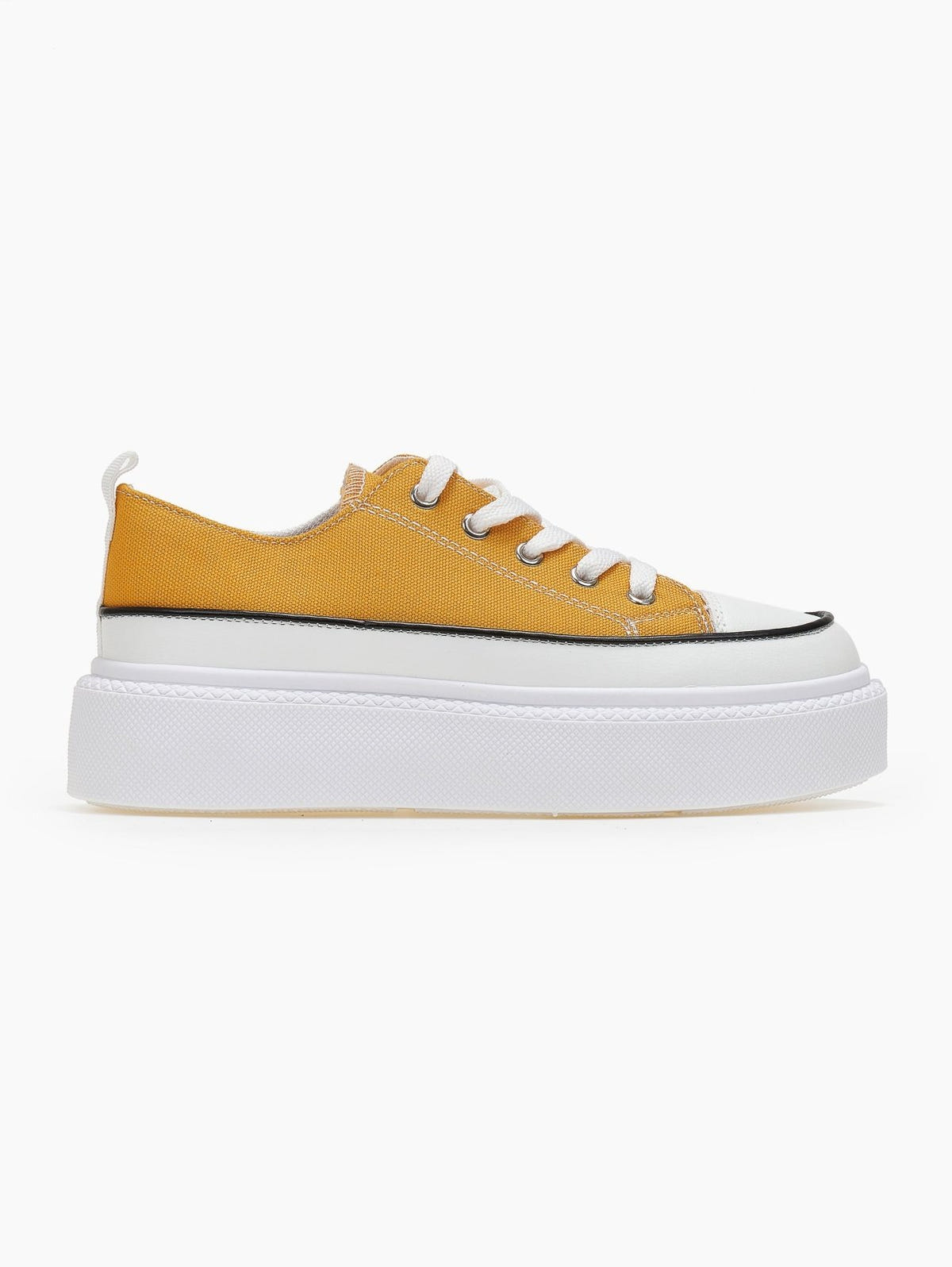 Sneakers πάνινα με ψηλή σόλα - Μουσταρδί - thefashionproject.gr - The Fashion Project