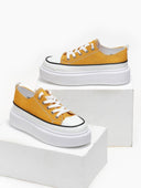 Sneakers πάνινα με ψηλή σόλα - Μουσταρδί - thefashionproject.gr - The Fashion Project