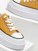 Sneakers πάνινα με ψηλή σόλα - Μουσταρδί - thefashionproject.gr - The Fashion Project