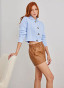 Σορτς δερματίνη με εξωτερικές τσέπες - Caramel - thefashionproject.gr - The Fashion Project