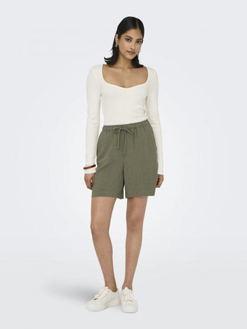 Σορτς λινό με κορδόνι ONLY 15333032 - Χακί - thefashionproject.gr - ONLY