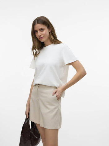 Σορτς ψηλόμεσο με λινό Vero Moda 10321625 - Μπεζ - thefashionproject.gr - VERO MODA