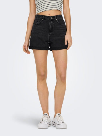 Σορτς ψηλόμεσο με ρεβέρ ONLY 15196226 - Μαύρο - thefashionproject.gr - ONLY