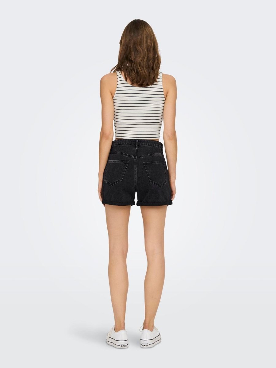 Σορτς ψηλόμεσο με ρεβέρ ONLY 15196226 - Μαύρο - thefashionproject.gr - ONLY