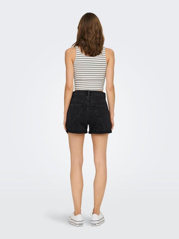 Σορτς ψηλόμεσο με ρεβέρ ONLY 15196226 - Μαύρο - thefashionproject.gr - ONLY