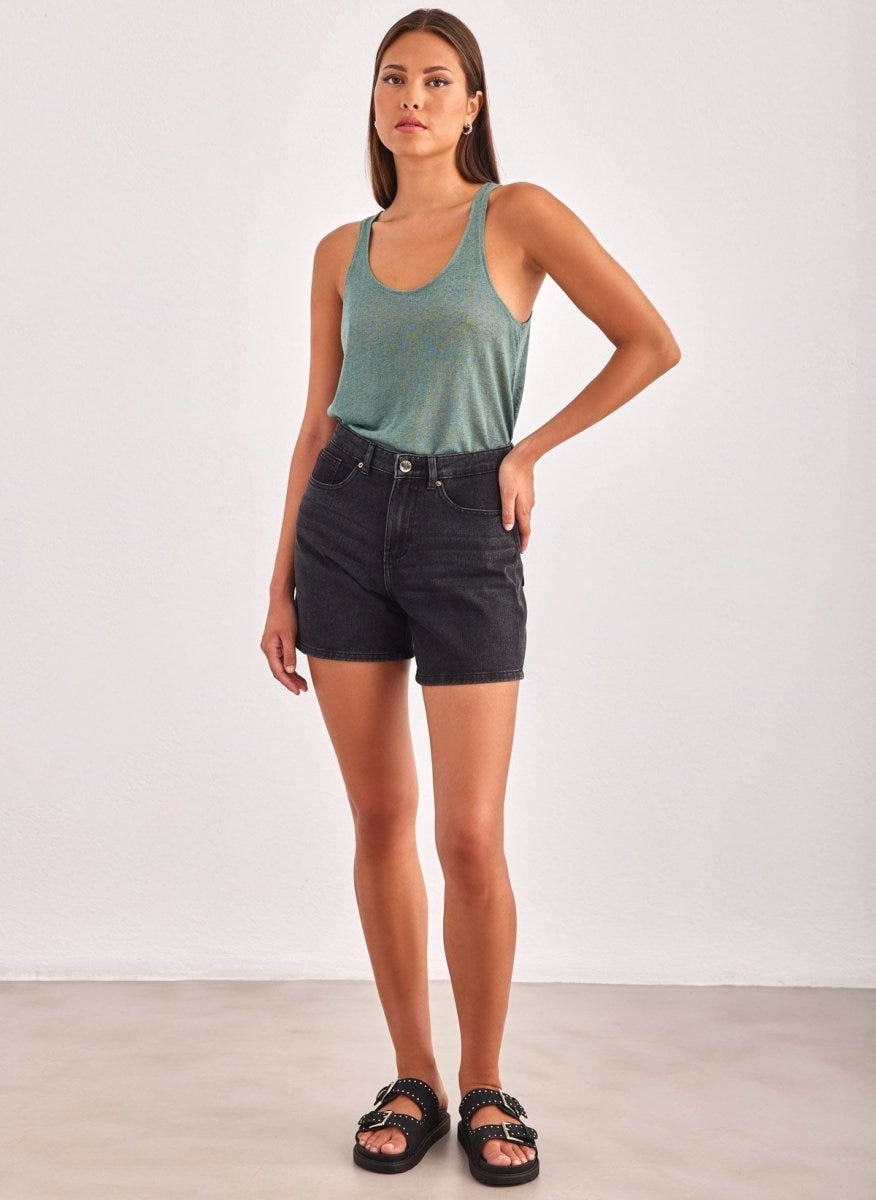 Σορτς ψηλόμεσο με ρεβέρ ONLY 15196226 - Μαύρο - thefashionproject.gr - ONLY