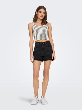 Σορτς ψηλόμεσο με ρεβέρ ONLY 15196226 - Μαύρο - thefashionproject.gr - ONLY