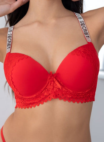 Σουτιέν push up με στρας - Κόκκινο - thefashionproject.gr - The Fashion Project