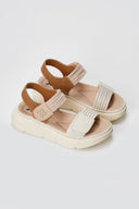 Xti Footwear - Sport Flatform Sandals Velcro Strap - Beige Matte