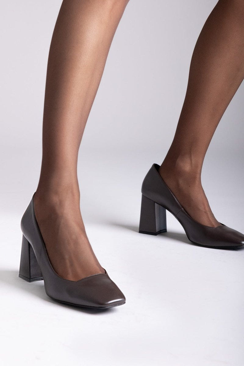 Square Heel Pumps TFP - Dark Brown Matte - thefashionproject.gr - TFP