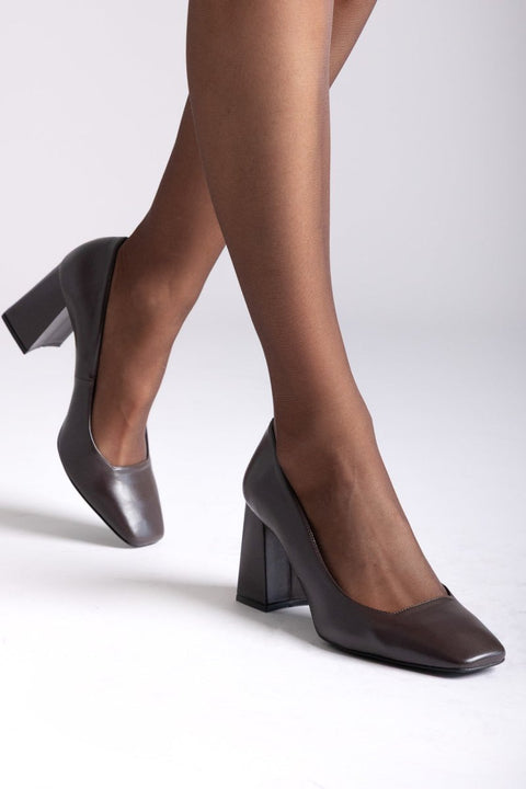 Square tacco Décolleté - Dark Marrone Opaco