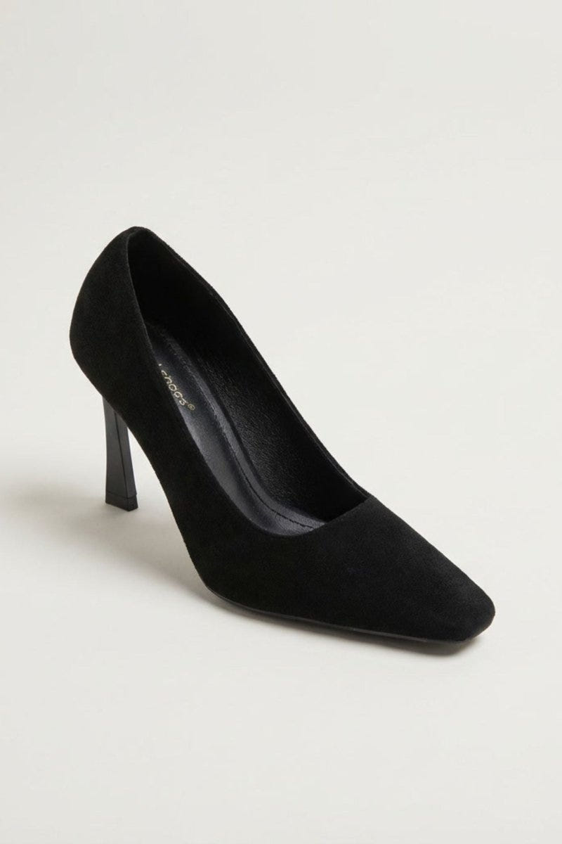Square Toe Stiletto Pumps - Black Suede - thefashionproject.gr - Ideal shoes