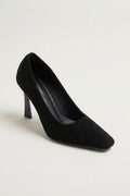 Square Toe Stiletto Pumps - Black Suede - thefashionproject.gr - Ideal shoes