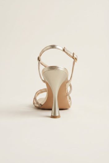 TFP - Stiletto Heeled Rhinestone Sandals - Gold