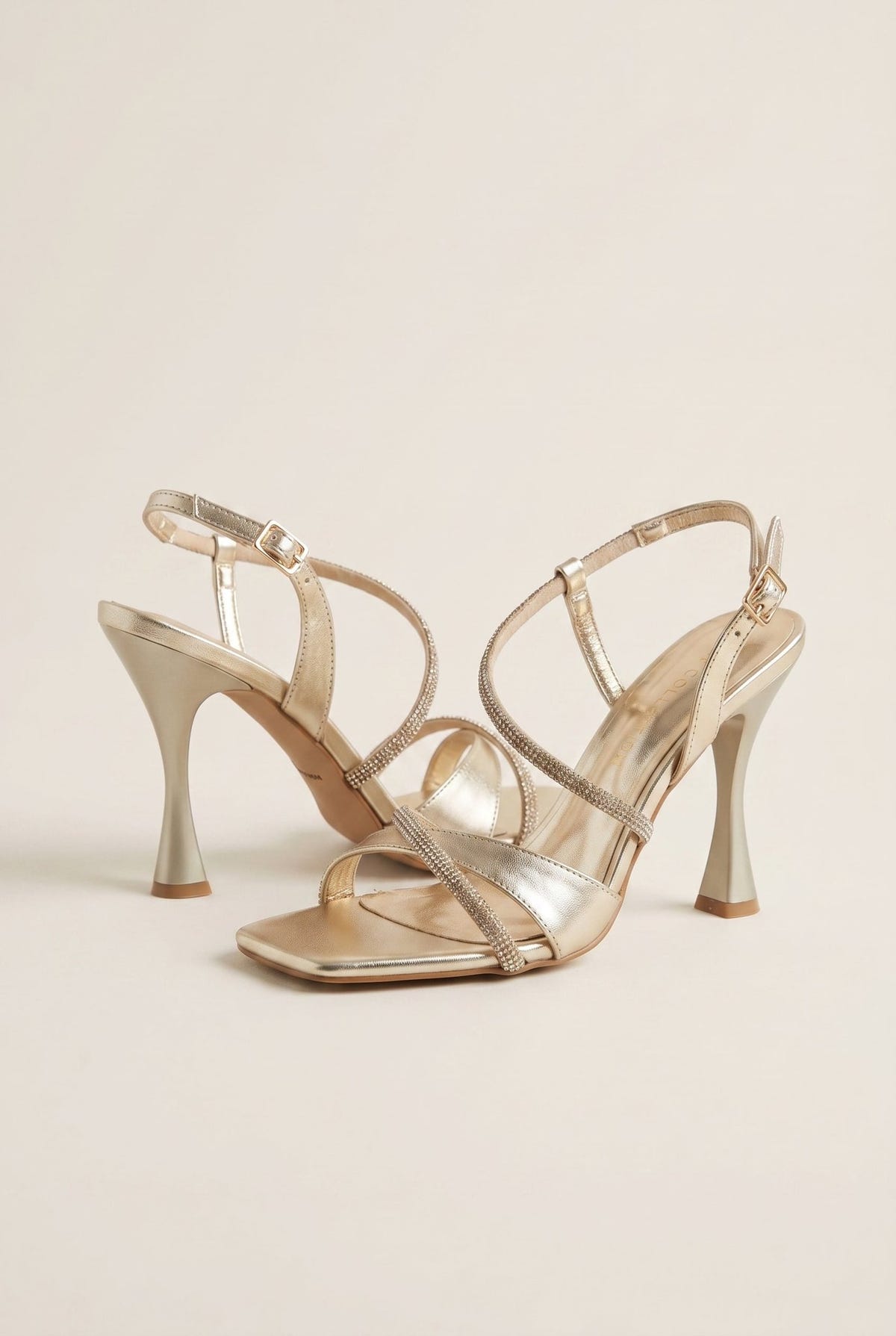 TFP - Stiletto Heeled Rhinestone Sandals - Gold