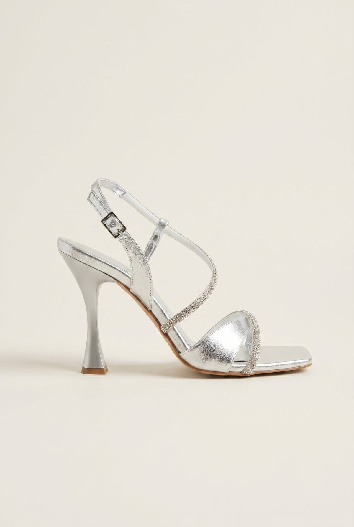 TFP - Stiletto Heeled Rhinestone Sandals - Silver