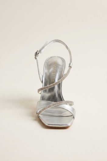 TFP - Stiletto Heeled Rhinestone Sandals - Silver
