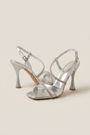 TFP - Stiletto Heeled Rhinestone Sandals - Silver
