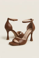 TFP - Stiletto Heeled Sandals Ankle Strap - Brown Matte