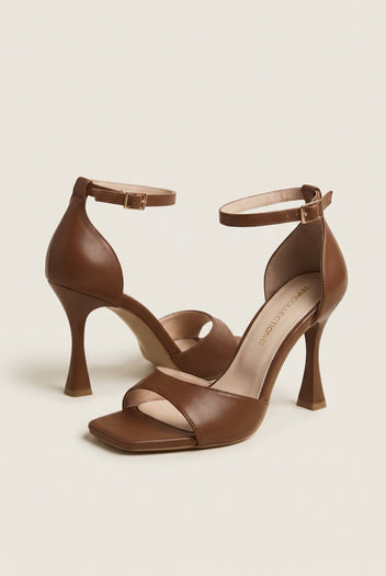 TFP - Stiletto Heeled Sandals Ankle Strap - Brown Matte