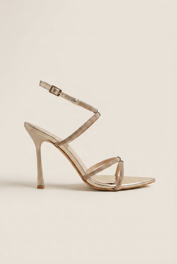 TFP - Stiletto Heeled Sandals Strass Pointed - Gold