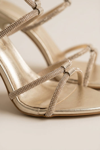 TFP - Stiletto Heeled Sandals Strass Pointed - Gold