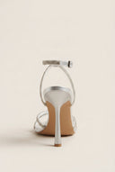 TFP - Stiletto Heeled Sandals Strass Pointed - Silver Metallic