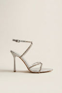 TFP - Stiletto Heeled Sandals Strass Pointed - Silver Metallic