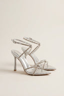 TFP - Stiletto Heeled Sandals Strass Pointed - Silver Metallic