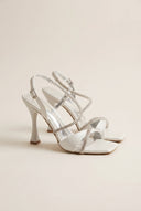 TFP - Stiletto Heeled Sandals Strass Slingback - White Pearl