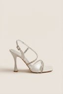 TFP - Stiletto Heeled Sandals Strass Slingback - White Pearl