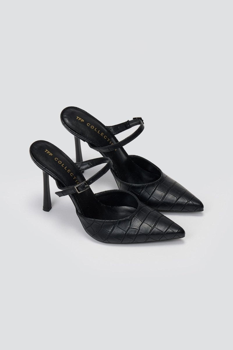 Stiletto Mules Croc Pattern TFP - Black Croc - thefashionproject.gr - TFP