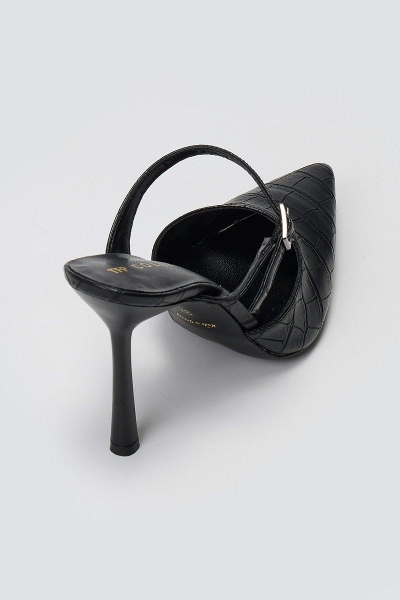 Stiletto Mules Croc Pattern TFP - Black Croc - thefashionproject.gr - TFP