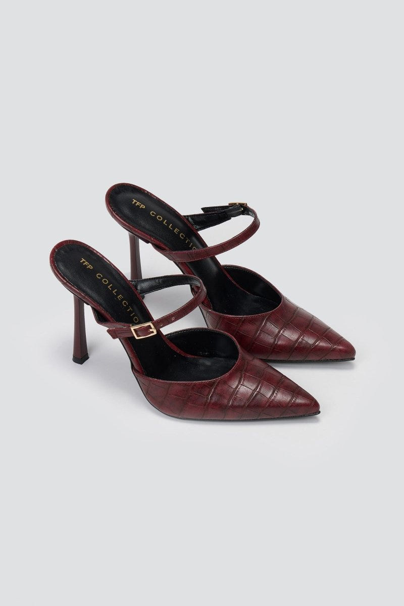 TFP - Stiletto Mules Croc Pattern - Burgundy Croc