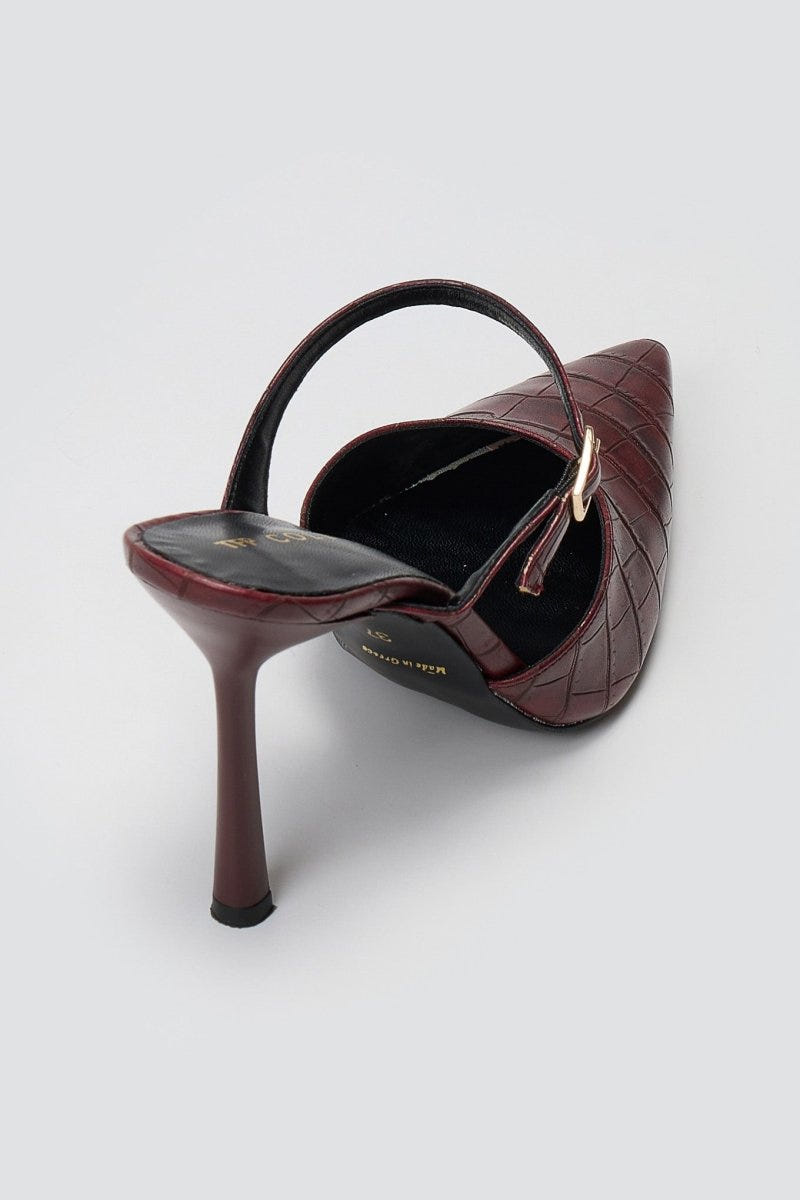 Stiletto Mules Croc Pattern TFP - Burgundy Croc - thefashionproject.gr - TFP