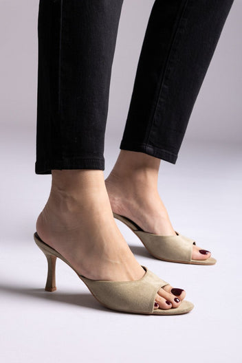 Ideal shoes - Stiletto Mules - Olive Suede