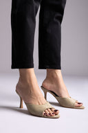 Ideal shoes - Stiletto Mules - Olive Suede